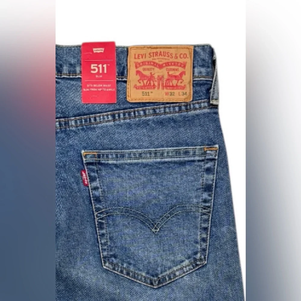 Levis 511 Slim Fit Jeans 32x34 Medium Wash Distressed Repaired Stretch Denim NWT
